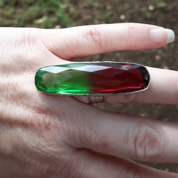 New Oversized Bi-Color Tourmaline 925 Silver Statement Ring. - Picture 7 of 8